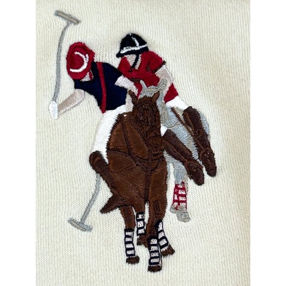 U.S. Polo Assn. Men’s Vtg  Hoodie Cream M Long Sleeve Embroidered Logo 2-Button - Picture 5 of 16